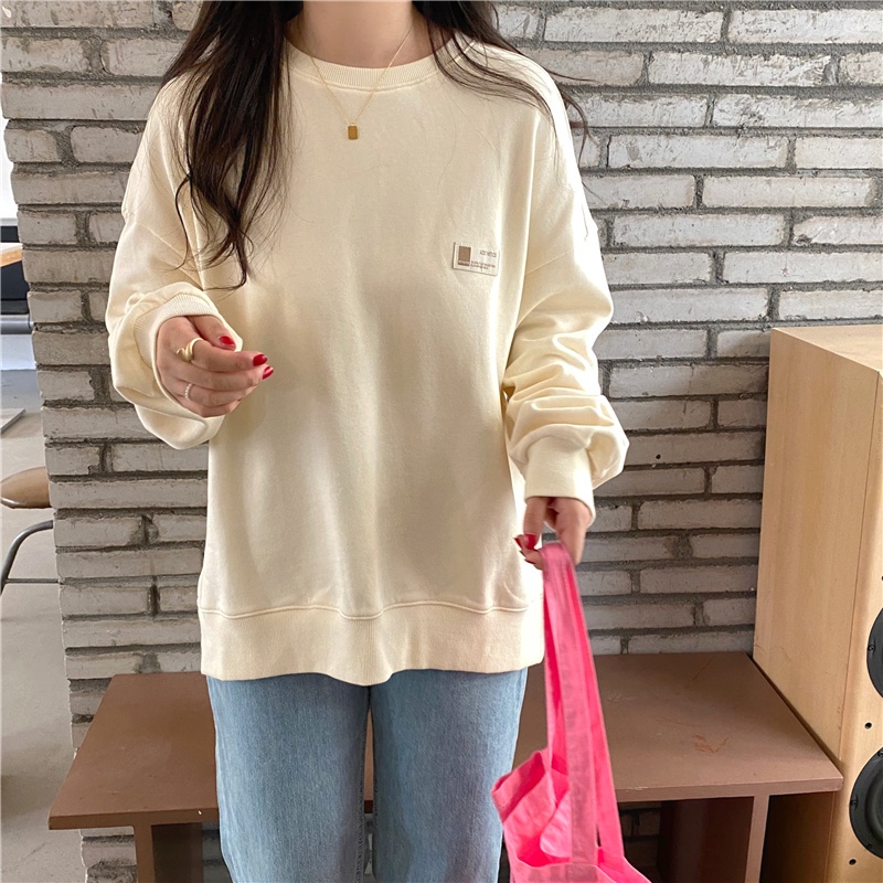 Áo Sweater Tay Dài Cổ Tròn Dáng Rộng Màu Trơn Thời Trang Hàn Quốc | BigBuy360 - bigbuy360.vn