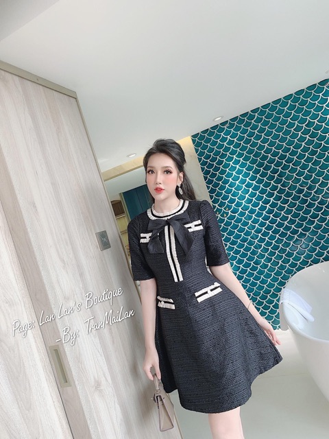 Váy dạ nơ cổ