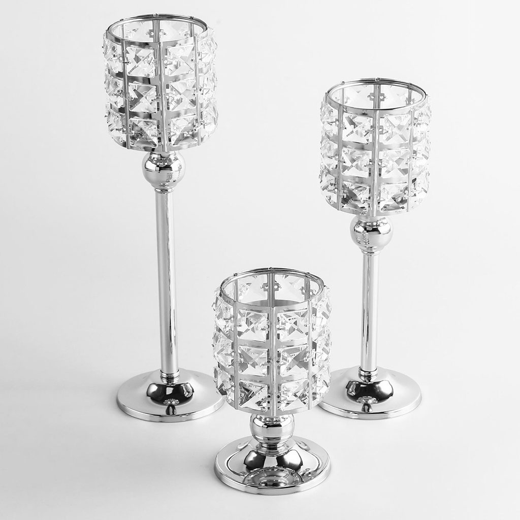 Đế nến đính đá pha lê trang trí bàn tiệc thiết kế hiện đại