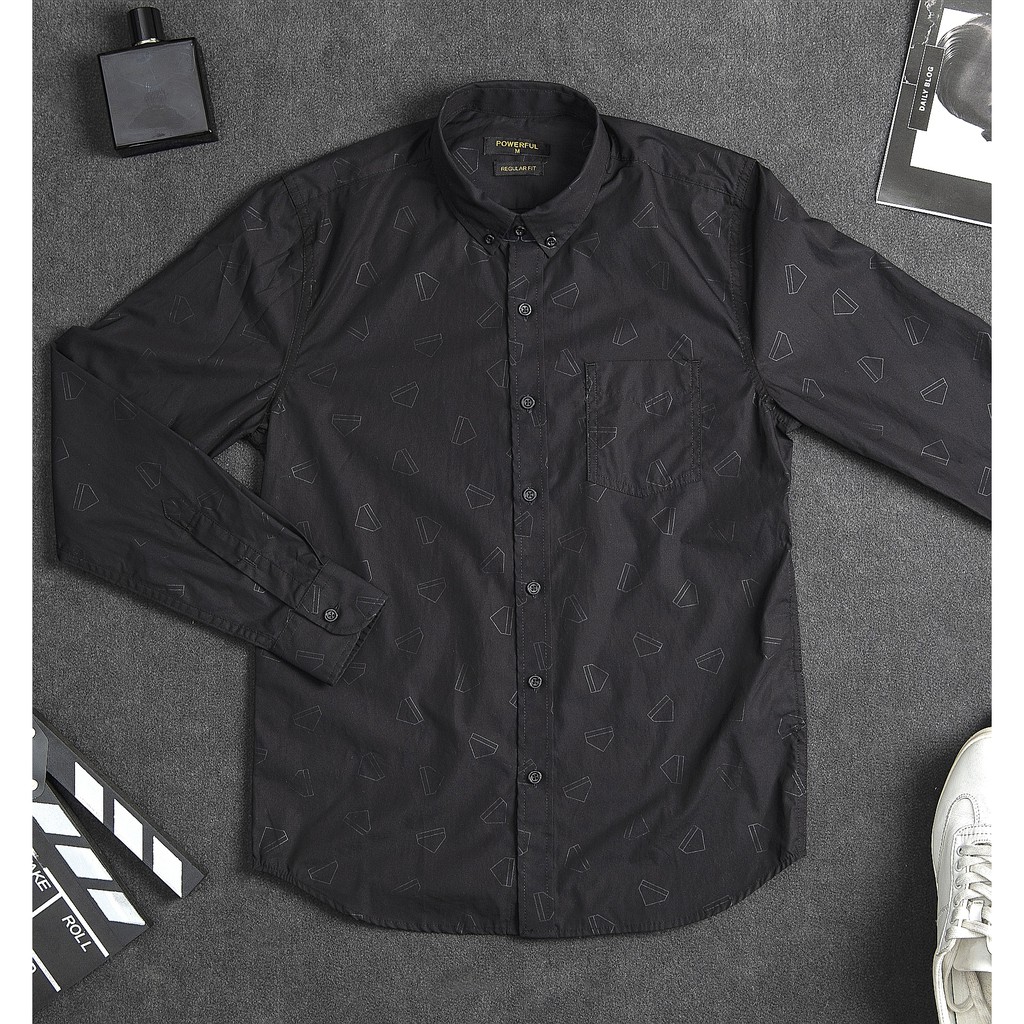 [Mã FAMAYMA2 giảm 10K đơn 50K] Áo sơ mi nam cao cấp 2020,100% cotton,màu đen họa tiết.