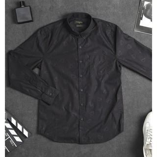 Áo sơ mi nam đen họa tiết cao cấp 100% cotton