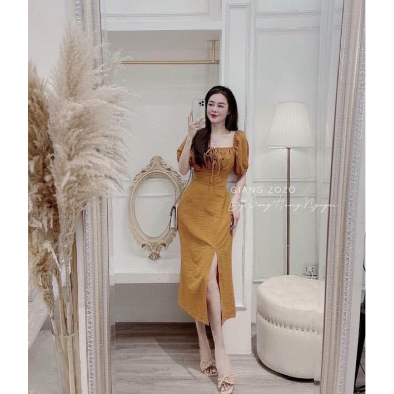 BÁN SỈ VÁY CỔ VUÔNG BUỘC NƠ XẺ VẠT 2M HỒNG NÂU CHO NỮ | BigBuy360 - bigbuy360.vn