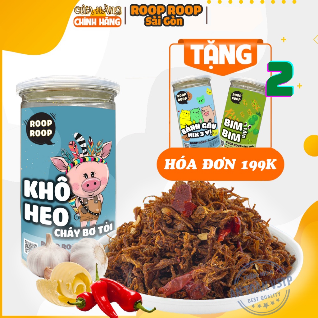 Heo khô cháy tỏi ROOPROOP hũ 300G, lợn khô thơm ngon an toàn vệ sinh thực phẩm