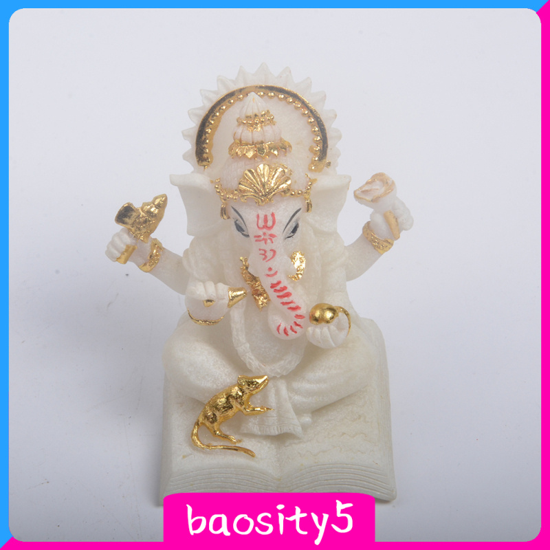 Set 5 Mô Hình Tượng Thần Voi Ganesha Bằng Nhựa Resin Màu Trắng Màu Sắc