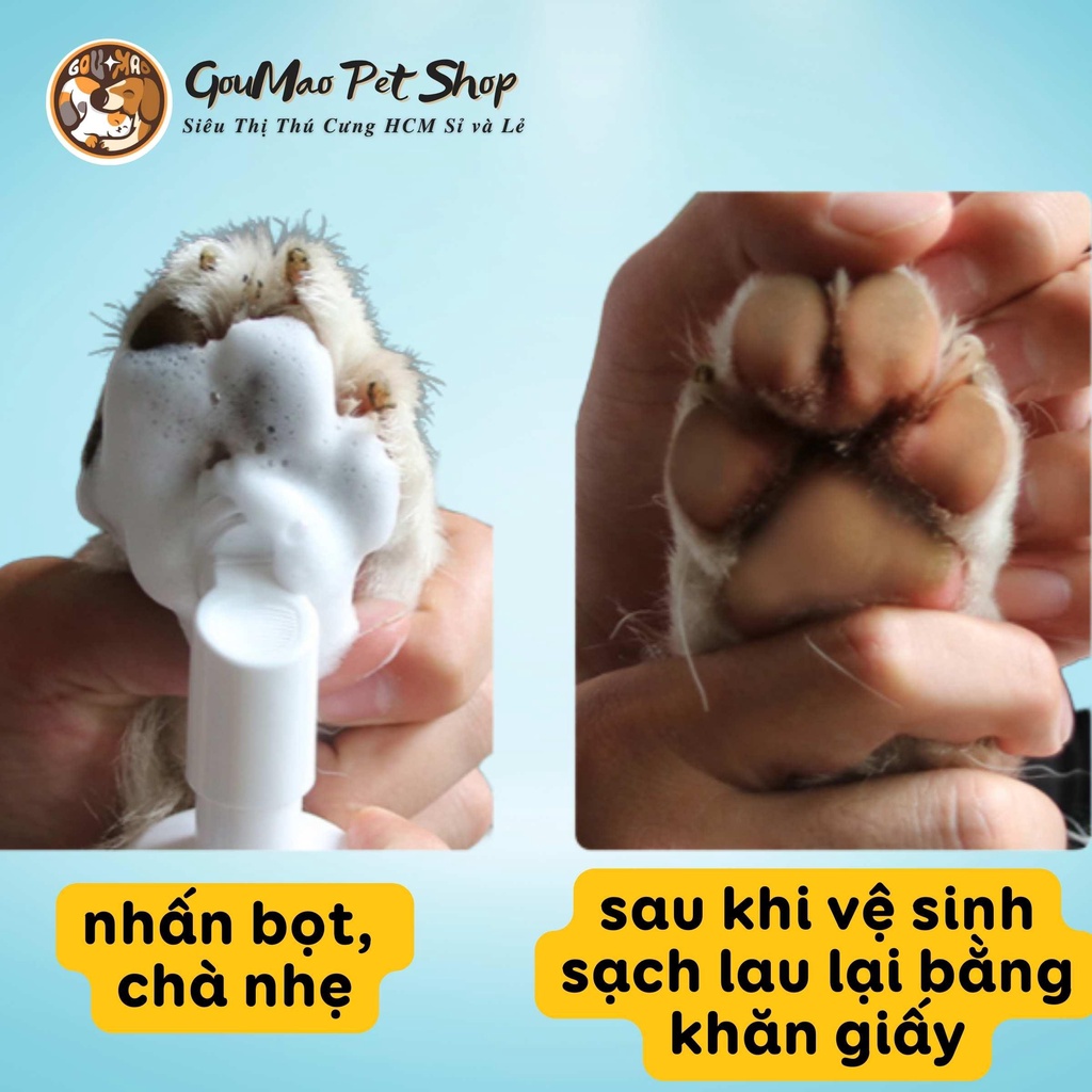 [Chính hãng] Dụng cụ làm sạch bàn chân cho thú cưng - bọt rửa chân, lau chân cho chó mèo 150ml DORRIKEY