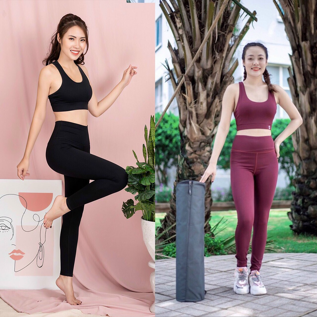 Bộ tập Gym nữ quần Legging áo Bra khóa Lưng chất đẹp chống sốc áo vest tập thể dục Yoga Aerobic TT001