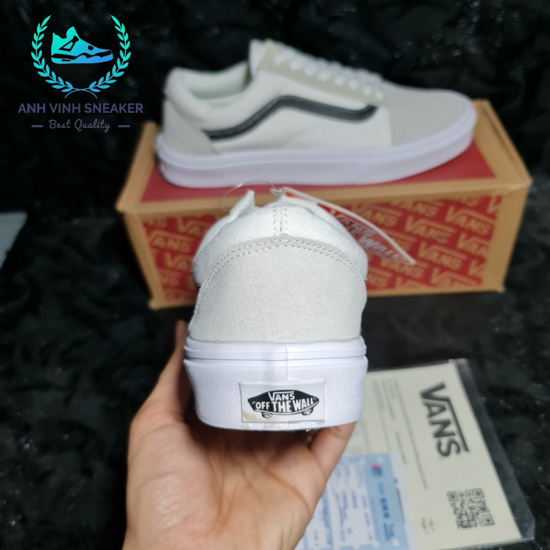 Giày Vans Old Skool Trắng Sọc Đen White Black Nam Nữ