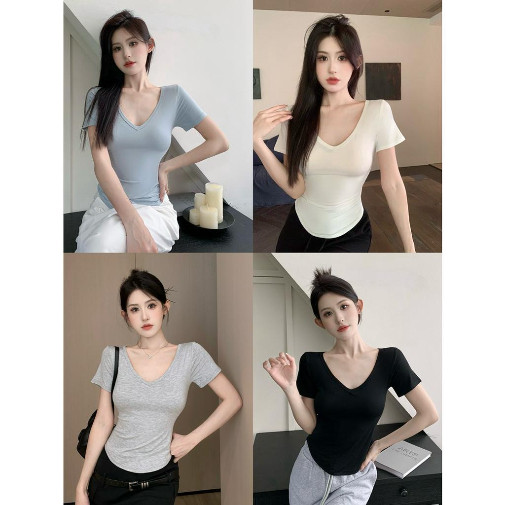 Áo Thun Tay Ngắn Cổ Chữ V Thiết Kế Độc Đáo Thời Trang Mùa Hè Mới Quyến Rũ Cho Nữ