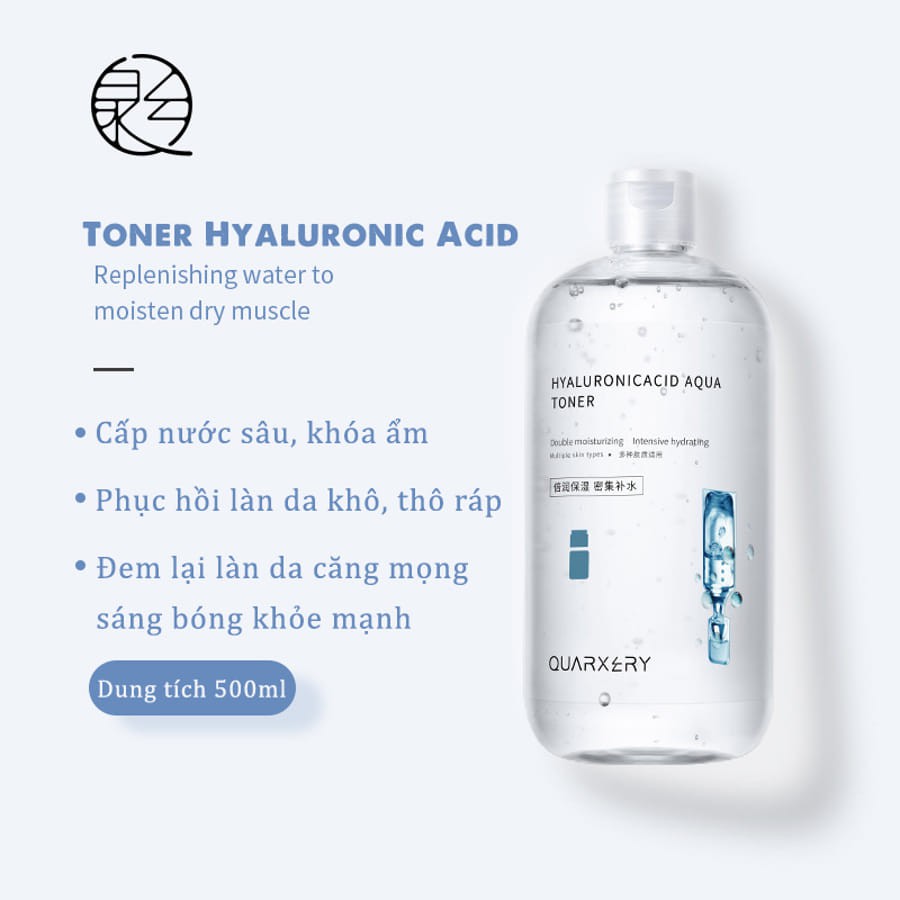 Toner nước hoa hồng Hyaluronic Acid QUARXERY 500ml cấp ẩm dưỡng ẩm cân bằng độ pH cho da khô mọi loại da