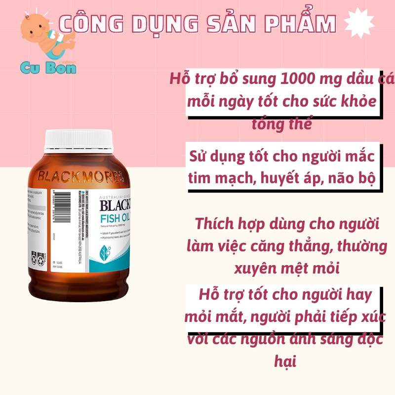 Dầu Cá Blackmores Fish Oil 1000mg 400 Viên không mùi dạng viên to so với mini caps dành cho mọi lứa tuổi và bà bầu