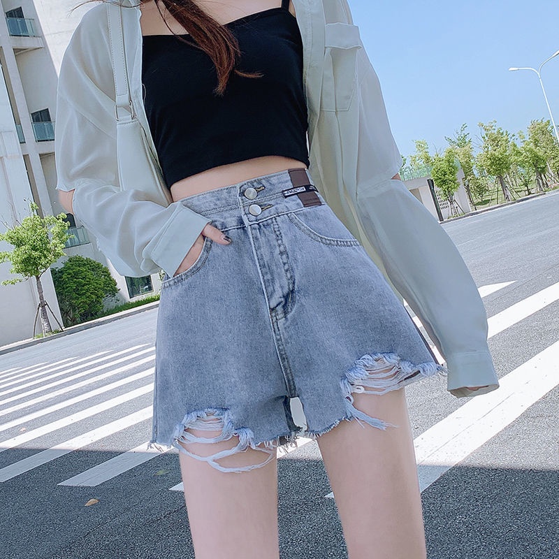 Quần Short Denim Mỏng Lưng Cao Ống Rộng Thời Trang Mùa Hè Hàn Quốc Mới 2022 Cho Nữ