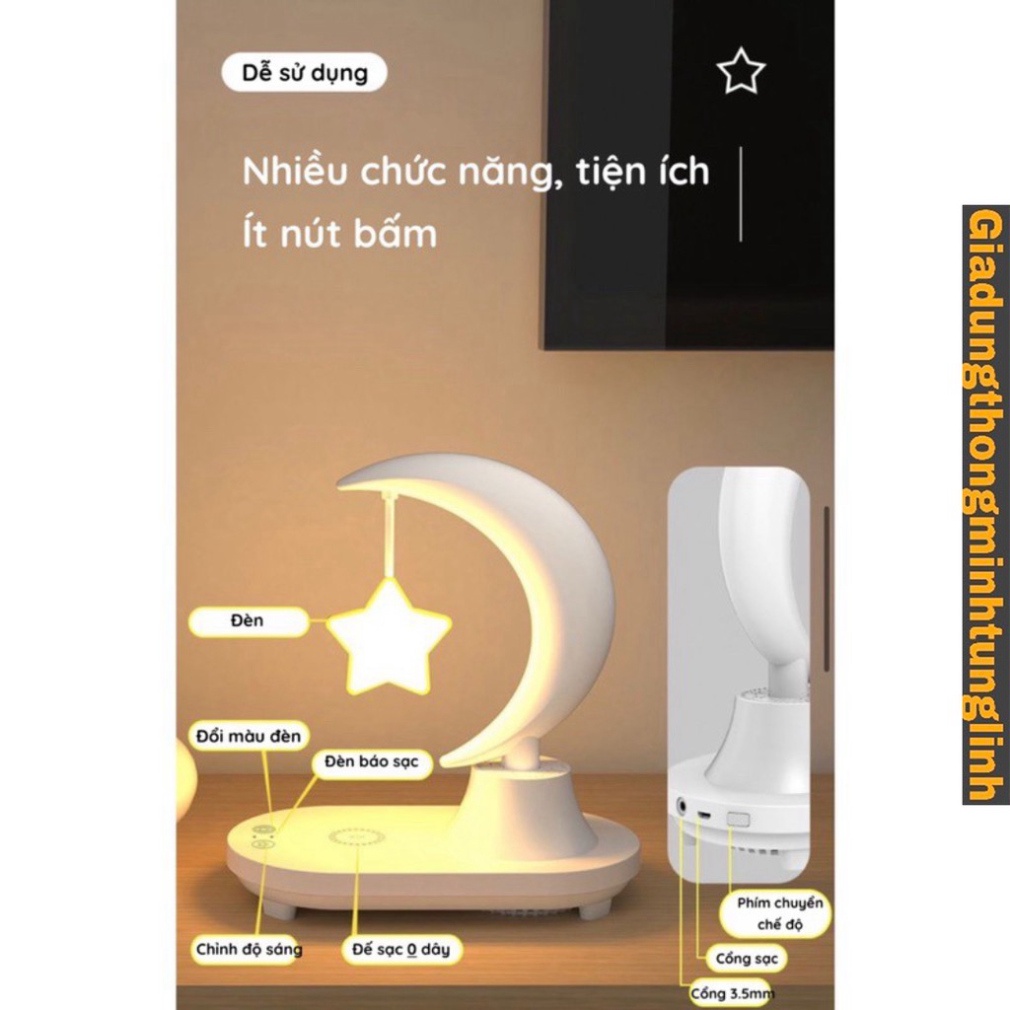 Đèn Ngủ Mặt Trăng Lơ Lửng 3 Trong 1 Mẫu Gấu Thỏ - Đèn decor kiêm sạc không dây, loa bluetooth