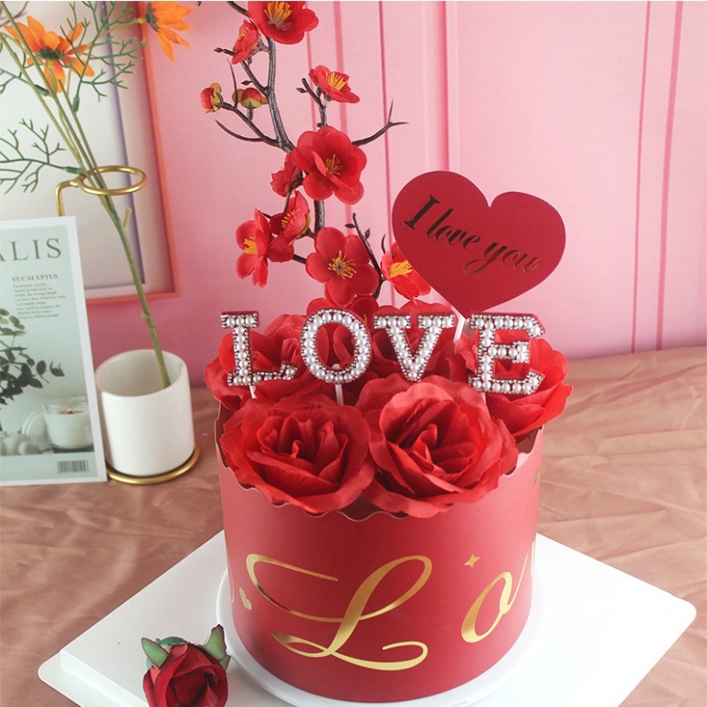 trang trí bánh kem [FREESHIP❤️] set 4 que cắm LOVE