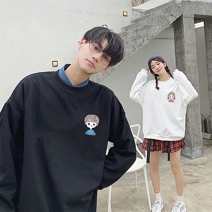 【ZHELIHANGFEI】Áo Thun Nỉ Tay Dài Dáng Rộng In Chữ Trẻ Trung Hợp Thời Trang Cho Cặp Đô