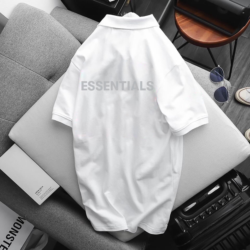 Áo POLO Essential in Phản Quang Bạc, chất Thun Cá Sấu Poly Thái full size Nam Nữ, Áo có cổ trắng đen, cổ trụ Unisex