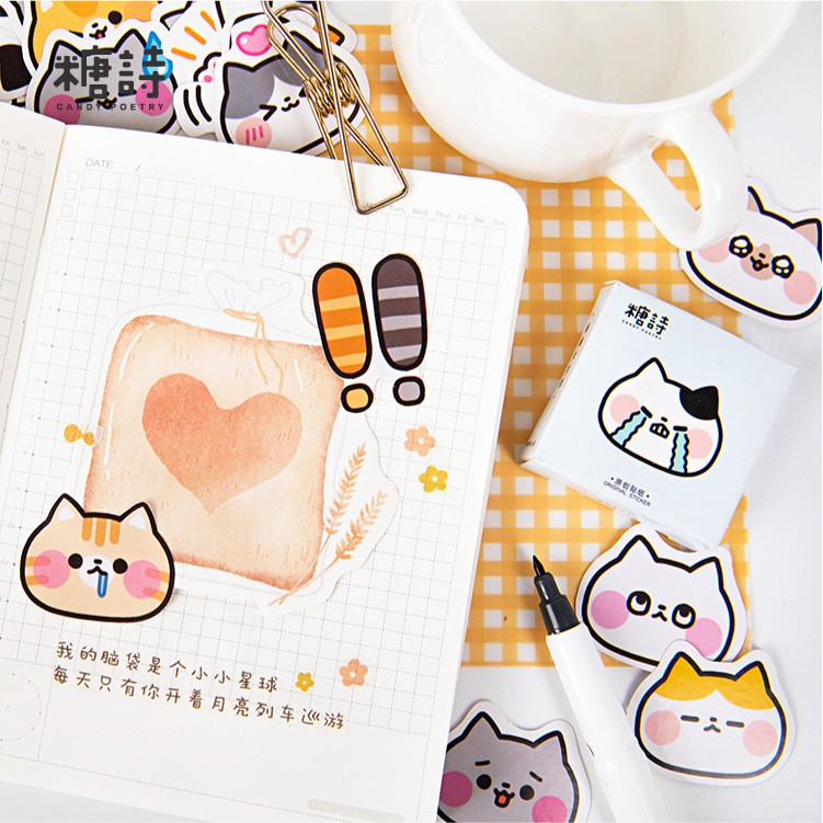 Bộ sticker/ Hình dán Họa Tiết Mèo Cute