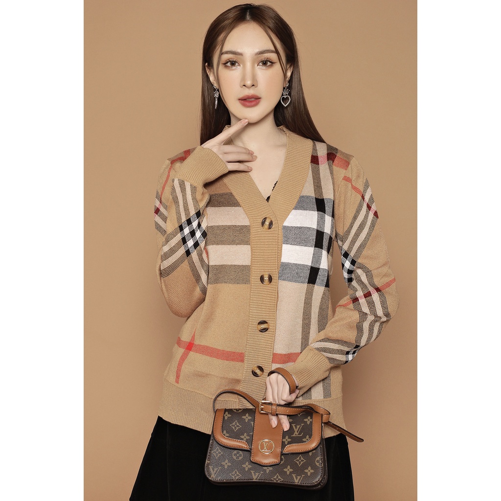 Áo khoác Cardigan len dệt kim phối kẻ sọc BBR, Cadigan dày dặn Quảng Châu cao cấp thương hiệu thời trang D&amp;R L020