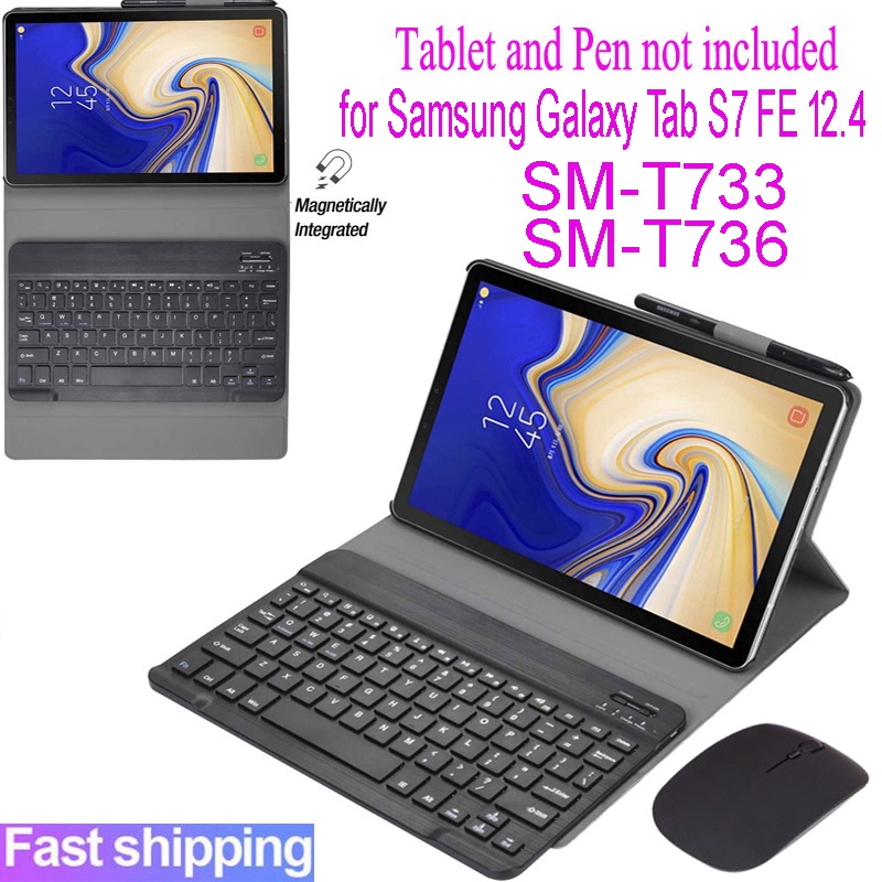 Ốp Bao Da Máy Tính Bảng Kèm Bàn Phím Không Dây bluetooth Cho Samsung Galaxy Tab S7 FE 12.4 SM-T733 SM-T736 Vỏ