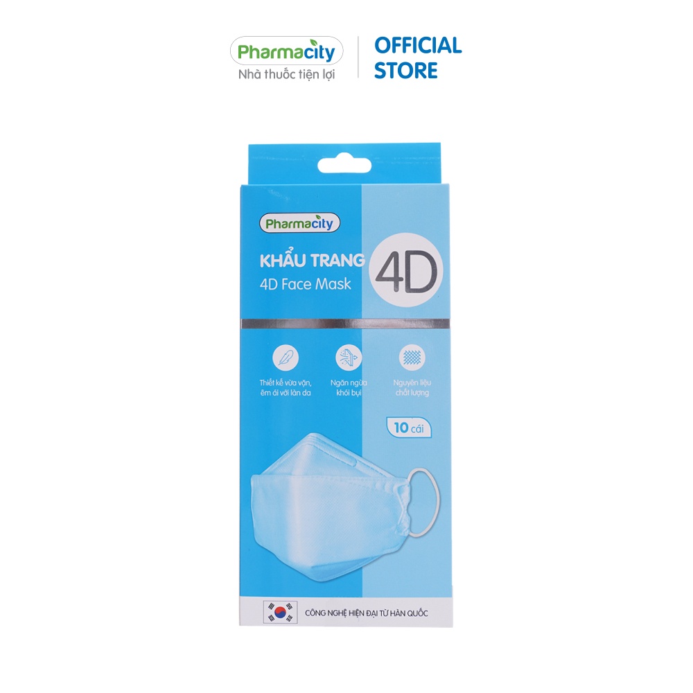 Khẩu trang Pharmacity 4D màu xanh (Hộp 10 cái)