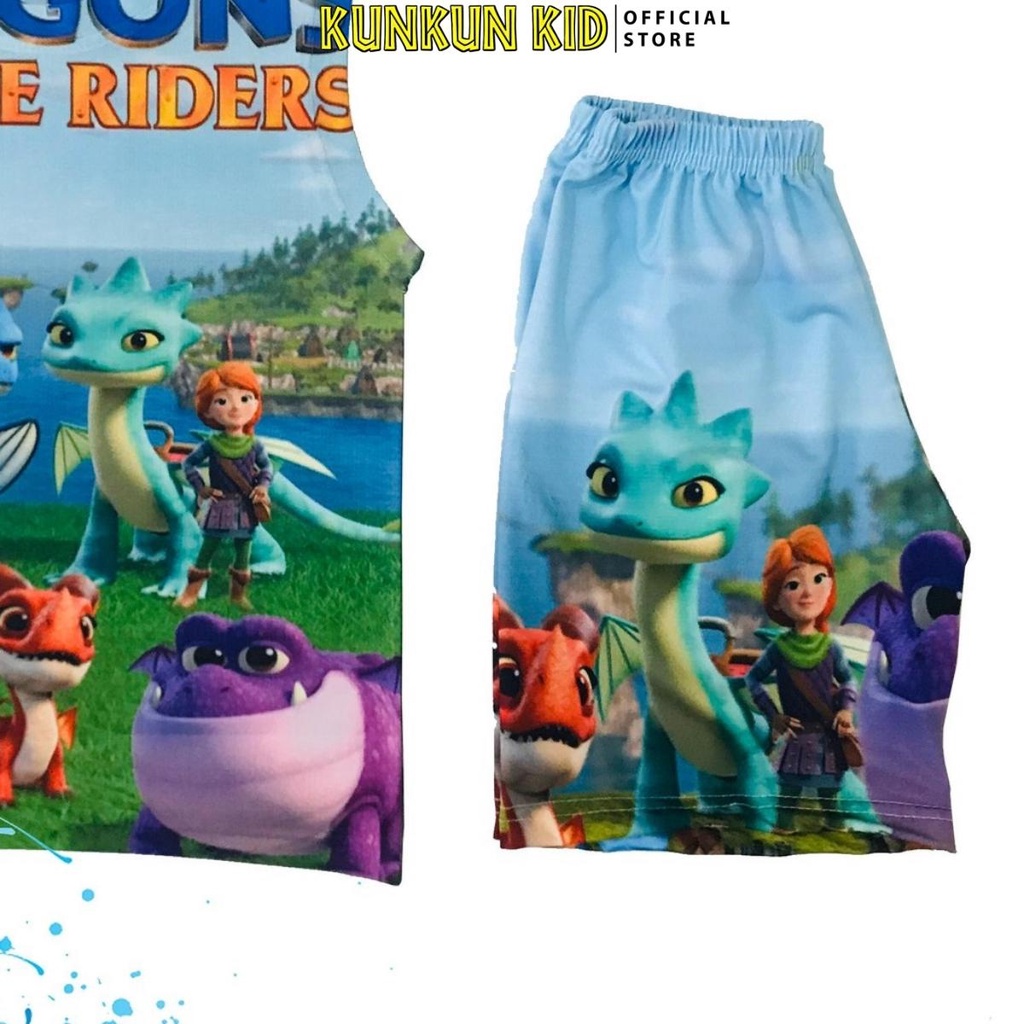 Set quần áo bé trai thun lạnh in hình khủng long KUNKUN KID BL143