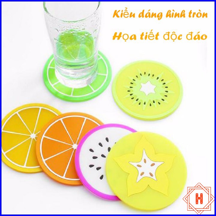 Miếng Lót Cốc Silicon Họa Tiết Lát Trái Cây Sinh Động { H }