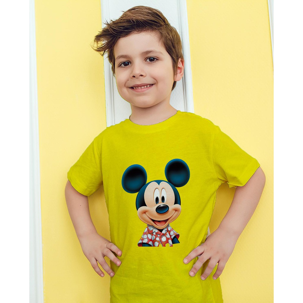 Áo thun Trẻ em in hình Chuột Mickey cười Cotton Thun - Dẽ Thương