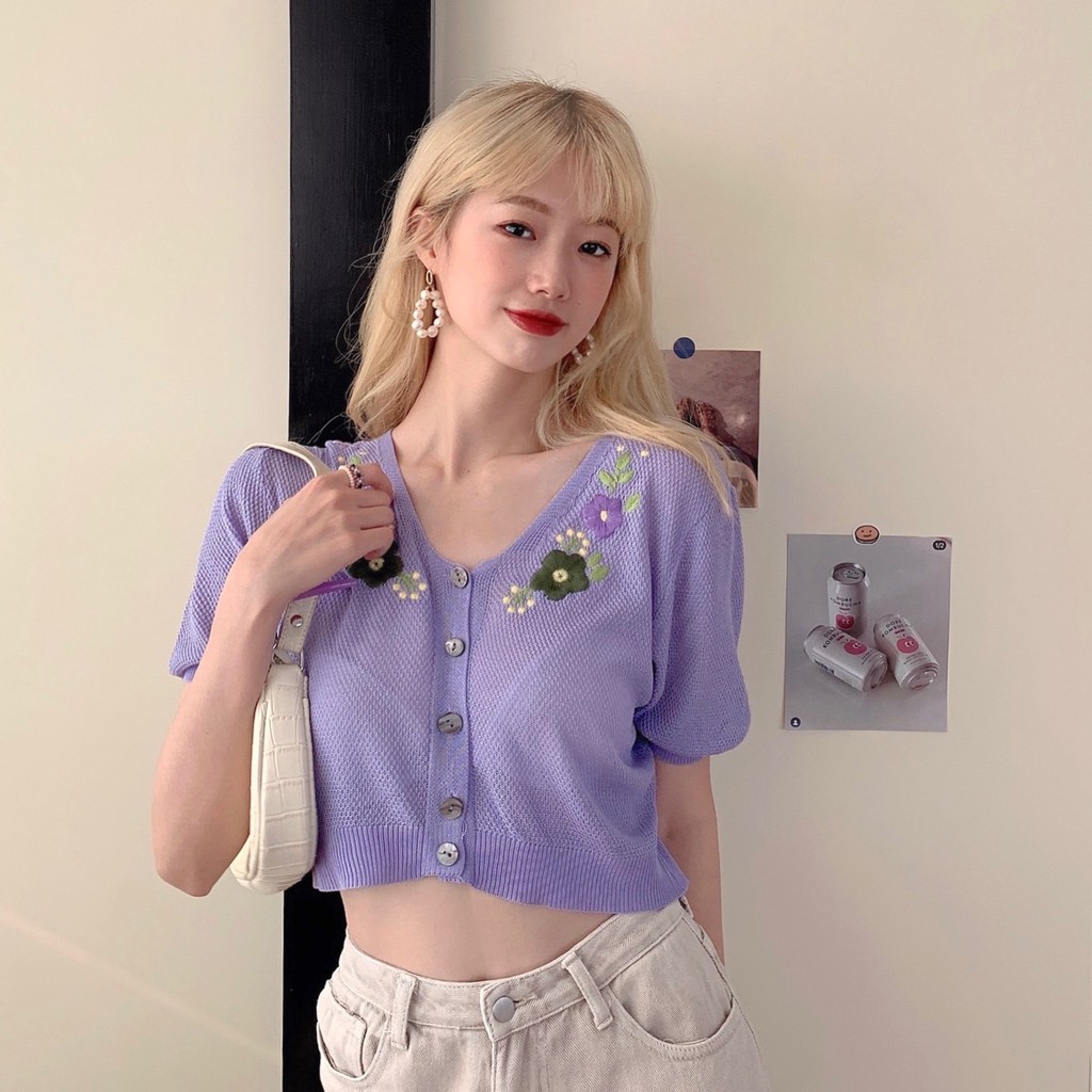 Áo Len Tay Ngắn Cổ Chữ V Thời Trang Quyến Rũ Dành Cho Nữ | BigBuy360 - bigbuy360.vn