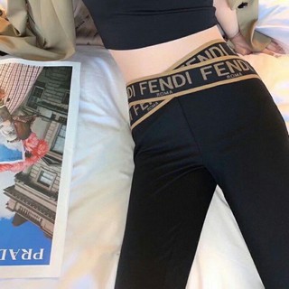 Quần legging cạp cao fendi hai cạp chéo nâng mông