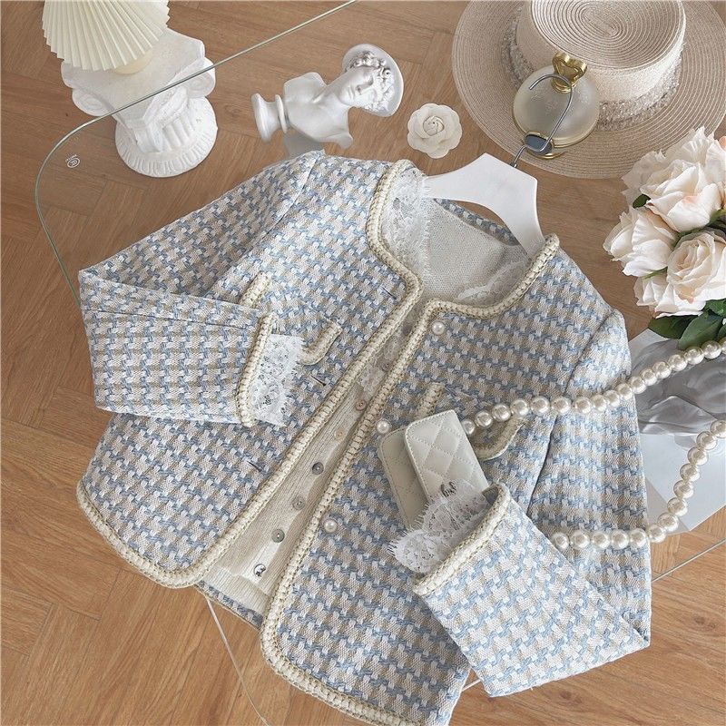 Áo Khoác Kiểu Hàn Quốc Kẻ Sọc Caro Thời Trang Xuân Thu Mới Cho Bé Gái 2022