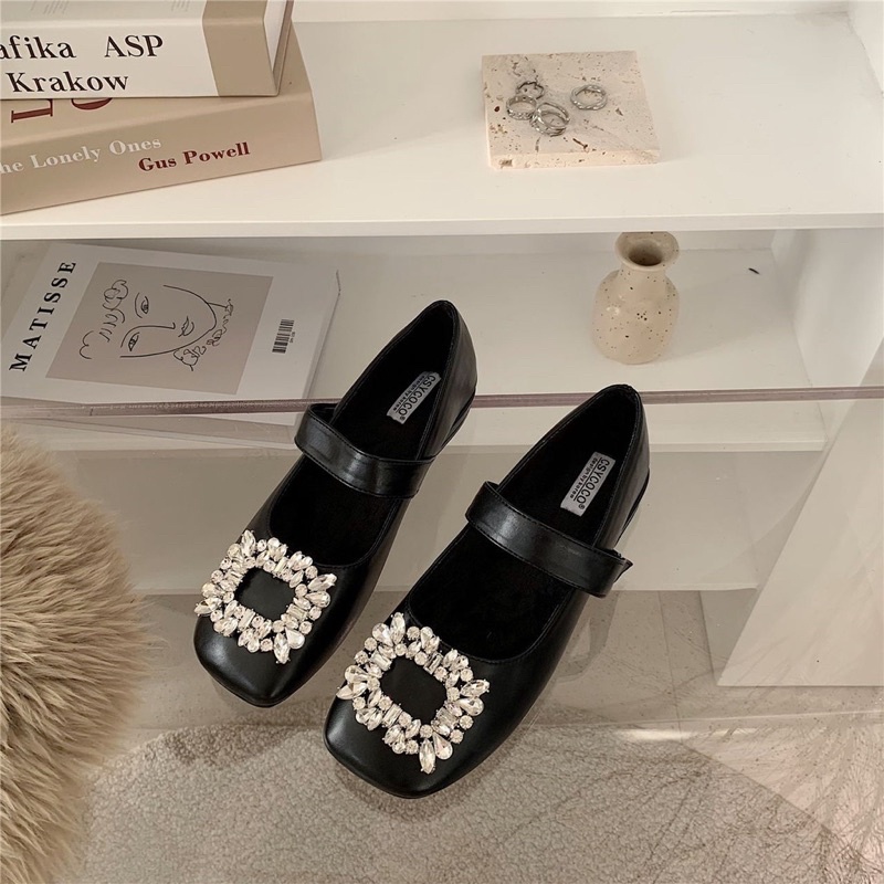 ZZ99-Giày lười đế 3cm khóa đá- giày đúc da mờ êm chân marry đá (CH850- đốc đá bông)