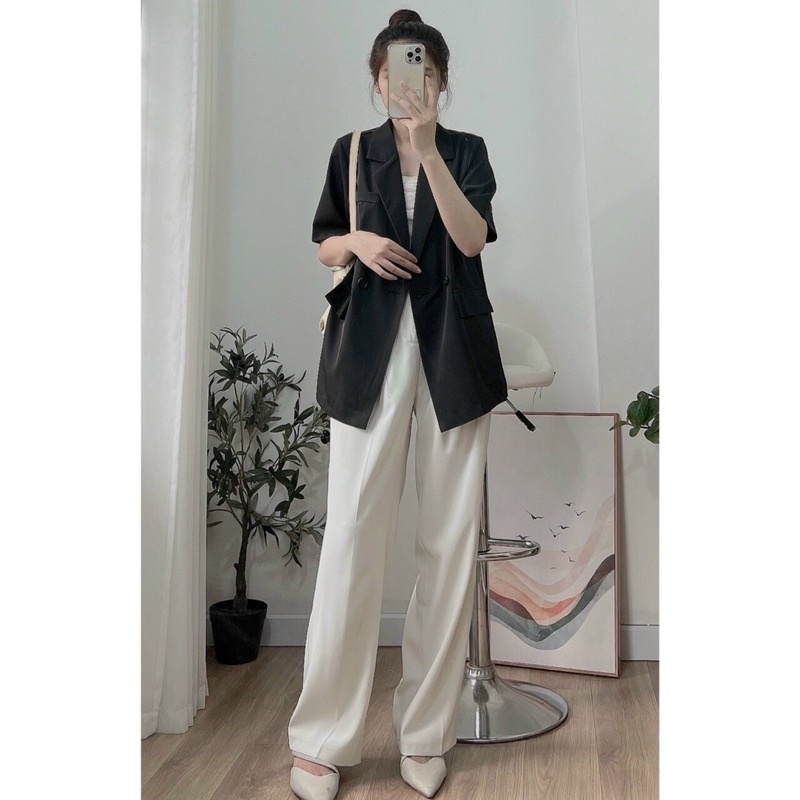 Áo Blazer Kẻ Sọc Caro Ngắn Tay Túi Nắp - Ảnh thật Lekemqc ❤️