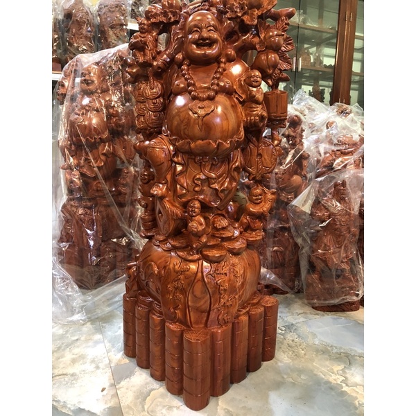 Tượng Di Lặc Ngũ Phúc Đào Tiên Gỗ Hương Cao 60 Cm