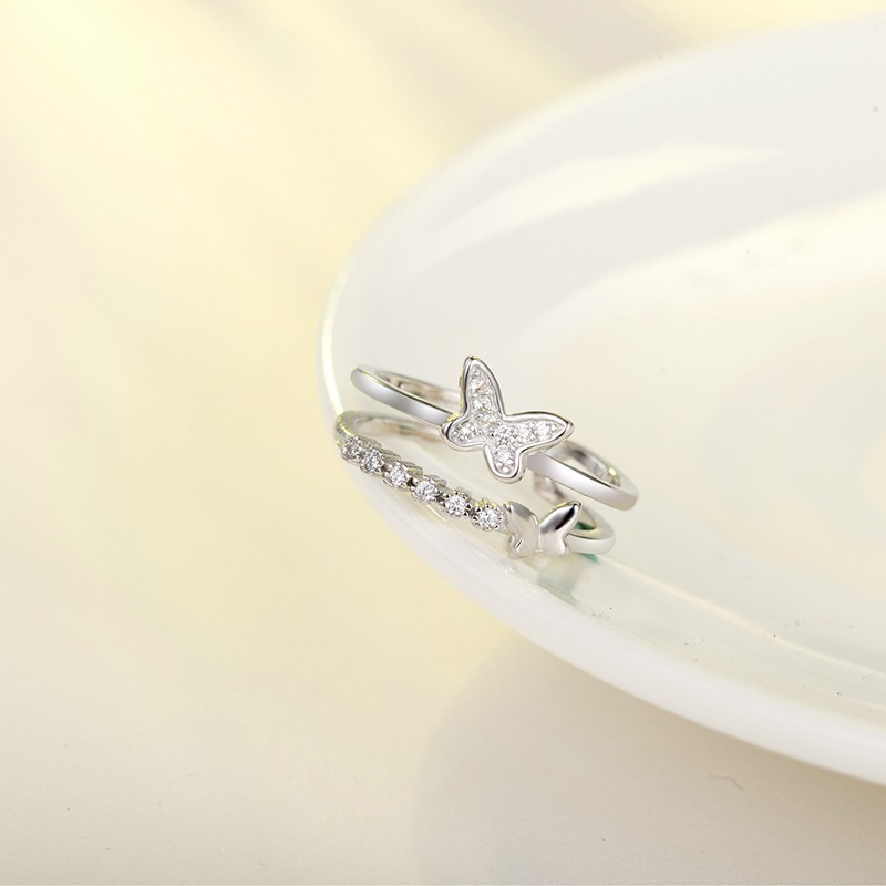 Aifei Jewellery Women Ring Butterfly Mosaic Diamond 925 Sterling Silver R1318