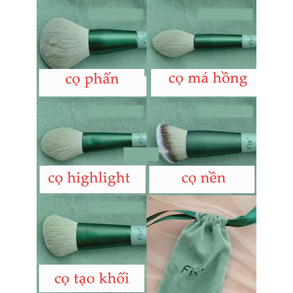 Bộ cọ trang điểm cá nhân cao cấp 13 cây Fix+ màu xanh/ màu hồng Pastel trendy NPP Shoptido