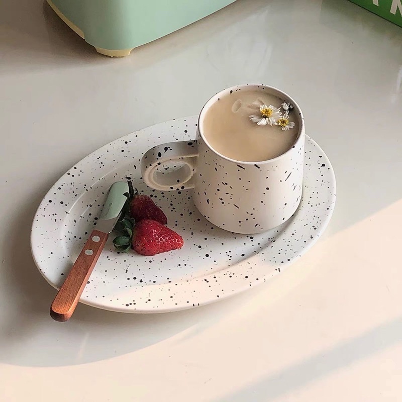 Set tô/đĩa hoạ tiết vẩy mực sáng tạo trendy kiểu Hàn Quốc