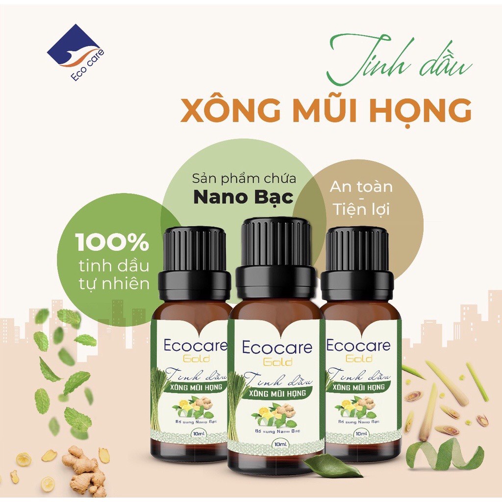 Tinh Dầu Xông Mũi Họng Ecocare 100ml, chiết xuất hoàn toàn tự nhiên, có chứa Nano Bạc, an toàn tiện lợi