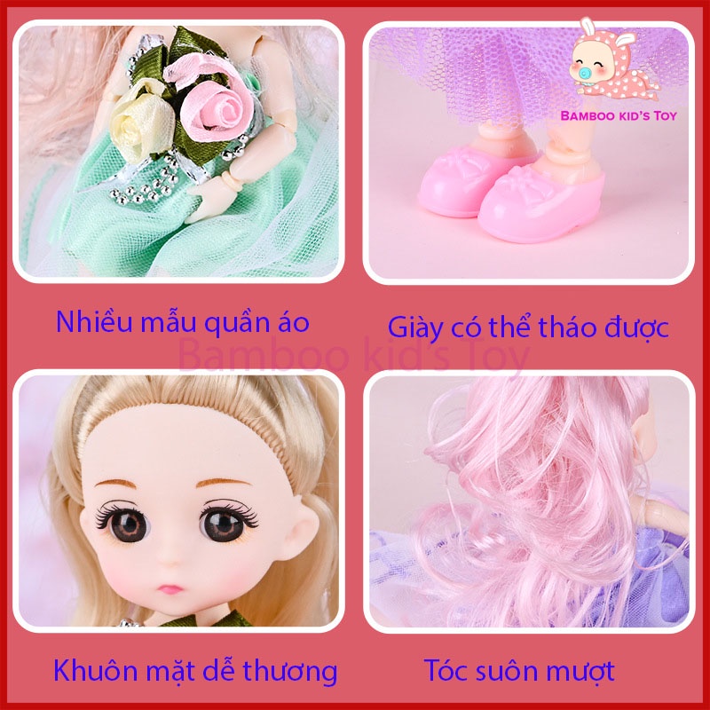 Đồ chơi Búp bê Mini cho bé gái– Búp bê Barbie có hộp quà, khớp cử động độc đáo kèm quần áo có đèn nhấp nháy phát sáng