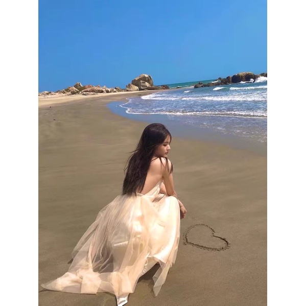 Đầm tiểu thư hở lưng quyến rũ dáng xoè dài sang chảnh ⛅️