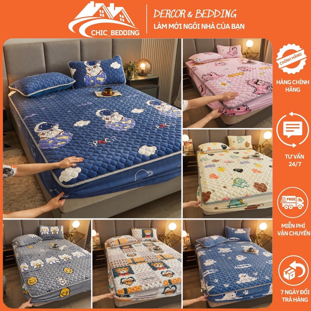 Bộ ga gối nỉ tuyết sữa trần bọc chun phong cách Hàn Quốc mềm mịn, Thảm nỉ nhung tuyết bọc đệm đủ kích thước mẫu mới 2022