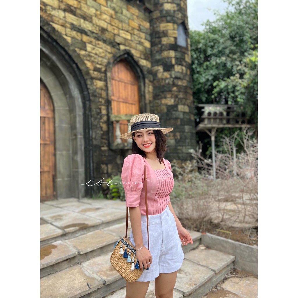 Áo linen cổ vuông tay phồng  Cói Design
