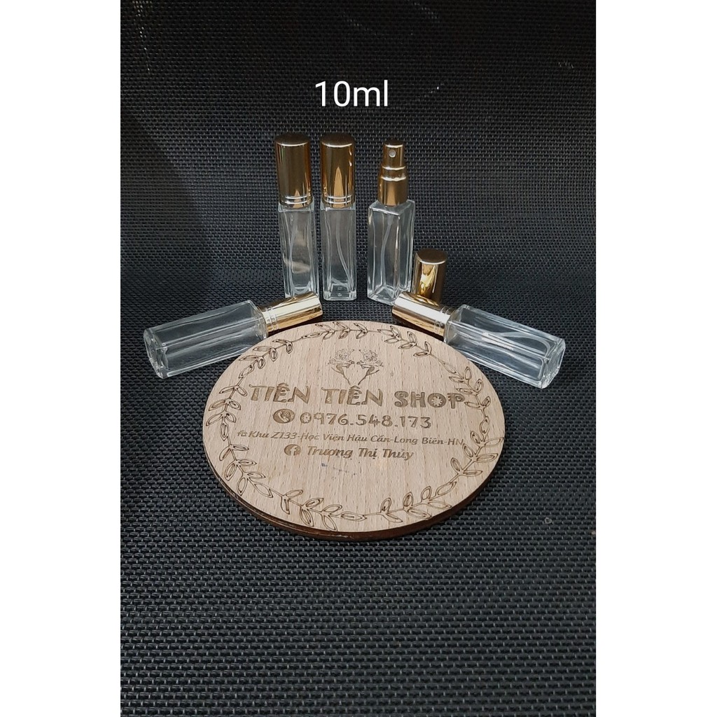 Chai thuỷ tinh vuông xịt nước hoa 10ml đầu xịt phun sương vàng