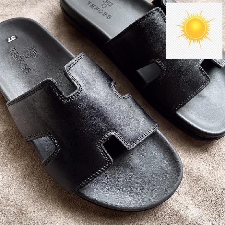 🤐 Dép nam da bò thật TEFOSS DT06 quai chữ H size 37-44 trẻ trung, cá tính, đế cao 3cm 🤐