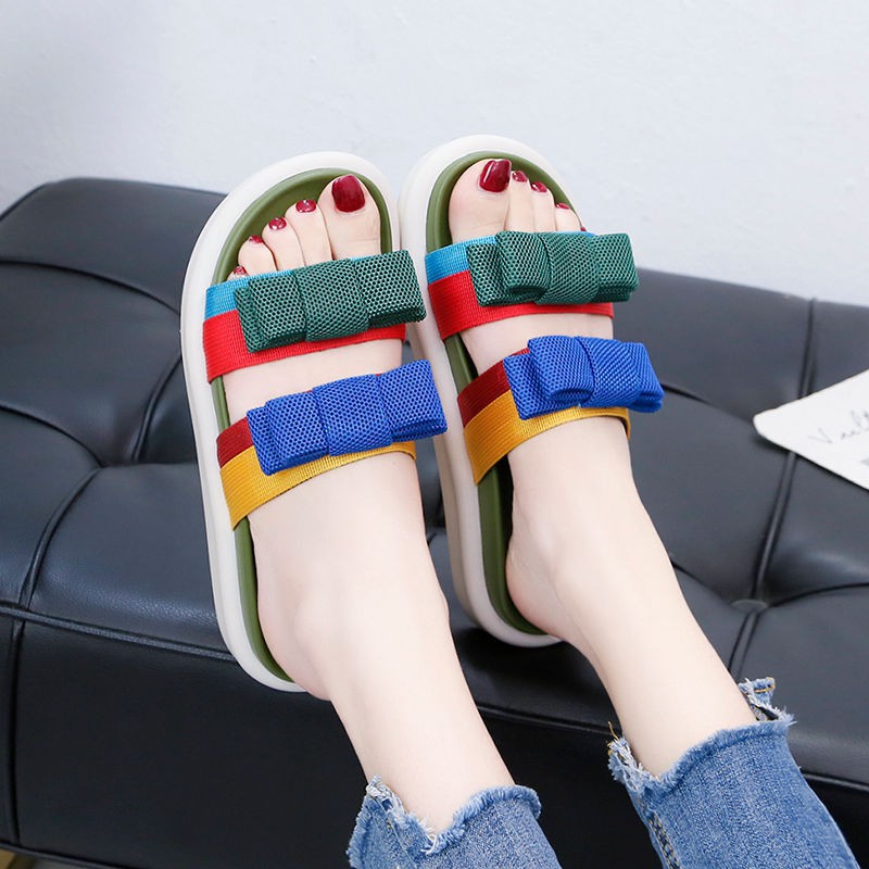 Dép nữ phối màu nổi bật đính nơ siêu xinh | BigBuy360 - bigbuy360.vn