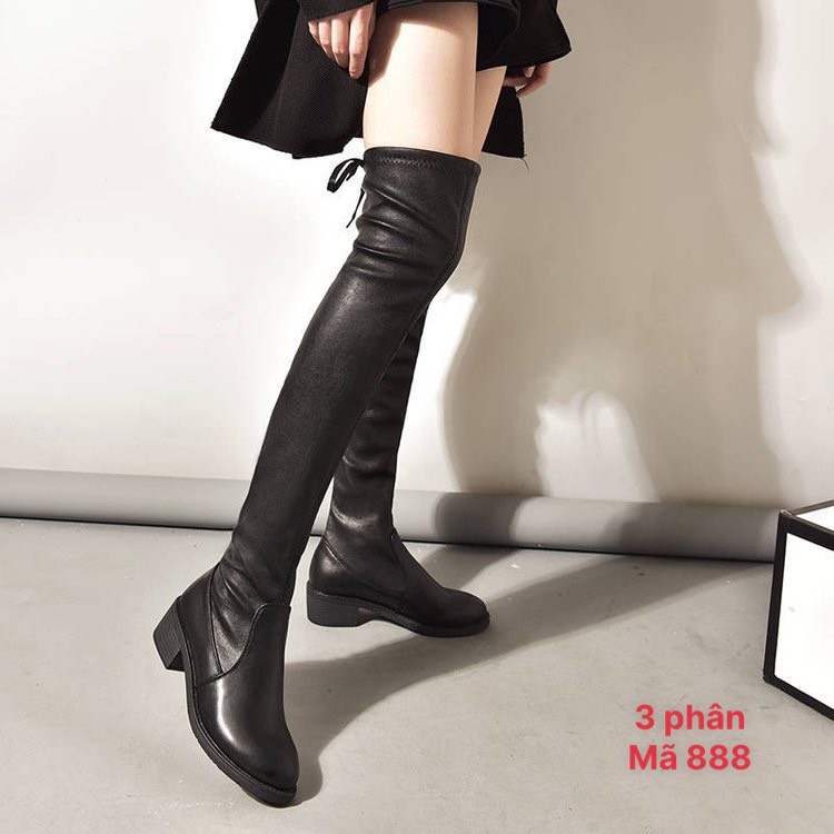 XẢ KHO (S159) Bốt đùi da đế thấp 3 phân, có lót lông (Mã 888)