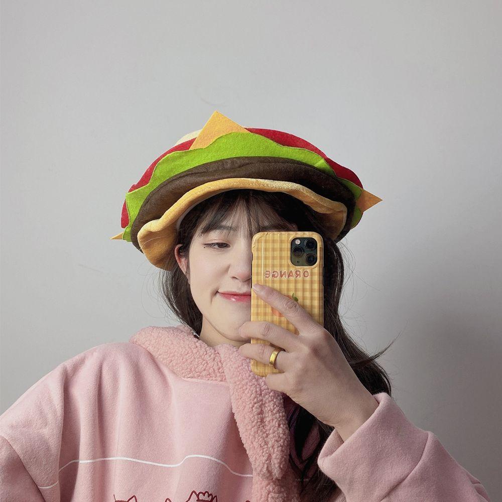 QQMALL Mũ Beret Vải Không Dệt Hình Hamburger Phong Cách Retro Hàn Quốc Ngọt Ngào Cho Nam Sinh