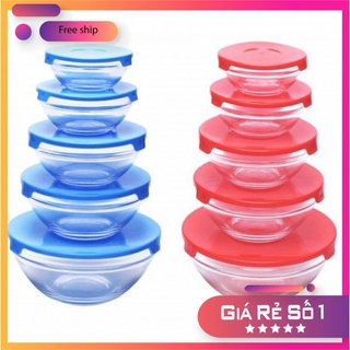Bộ 5 Bát Đựng Thực Phẩm Bằng Thủy Tinh Có Nắp Đậy, Dùng Được Cho Nò Vi Sóng