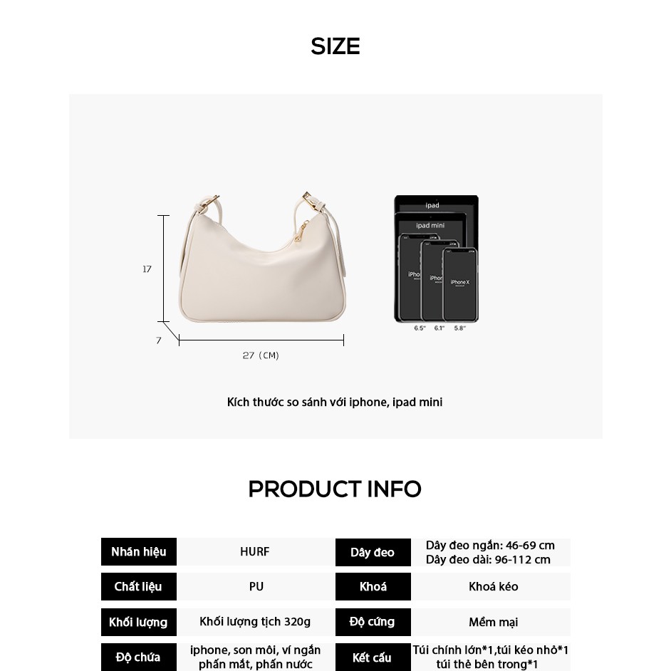 Túi Xách Nữ HURF Thiết Kế Basic Thời Trang Phong Cách Hàn Quốc - HURF8713 | BigBuy360 - bigbuy360.vn
