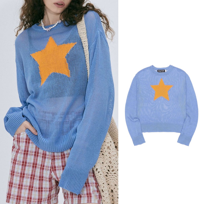 Áo Sweater Dệt Kim Họa Tiết Ngôi Sao Xinh Xắn Cho Nữ