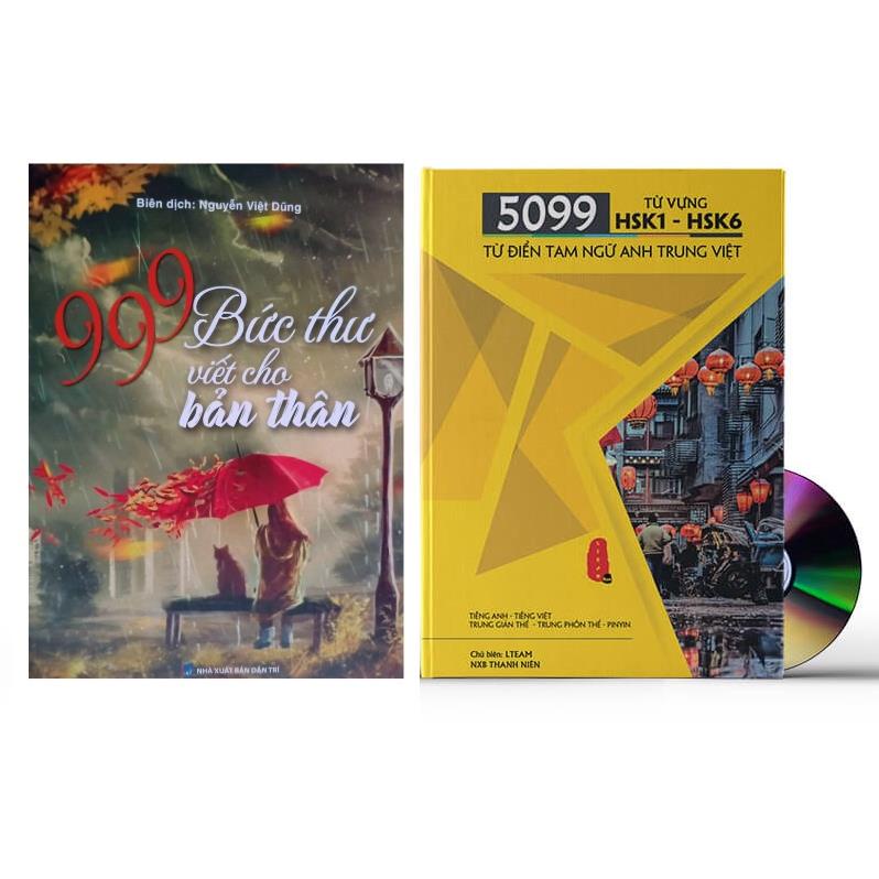 Sách - Combo: 999 bức thư viết cho bản thân + 5099 từ vựng HSK1 – HSK6 tam ngữ Anh – Trung – Việt+DVD tài liệu