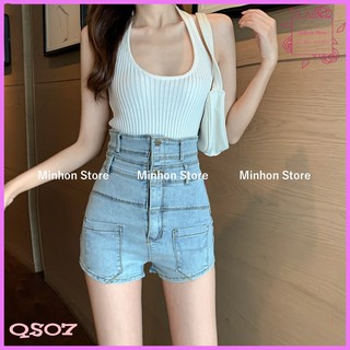 [Xả Hàng] Quần Đùi, Quần Short Jean Nữ Cạp Cao - 2 Cạp Túi Hộp Phía Trước Siêu Cá Tính (Minhon Store QS07)